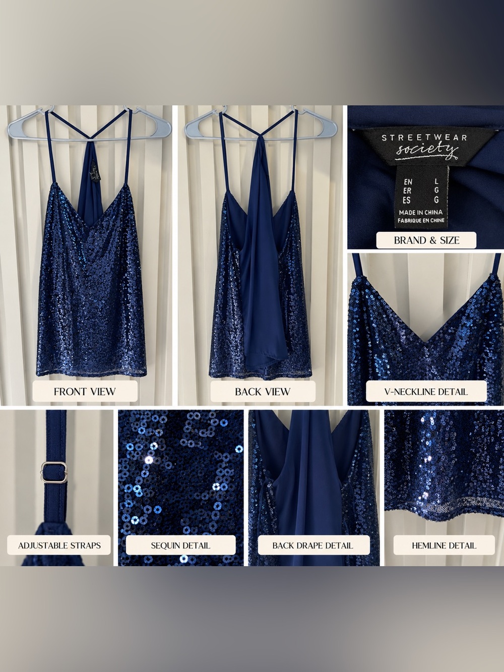 Streetwear Society Navy Blue Sequin Cami Top